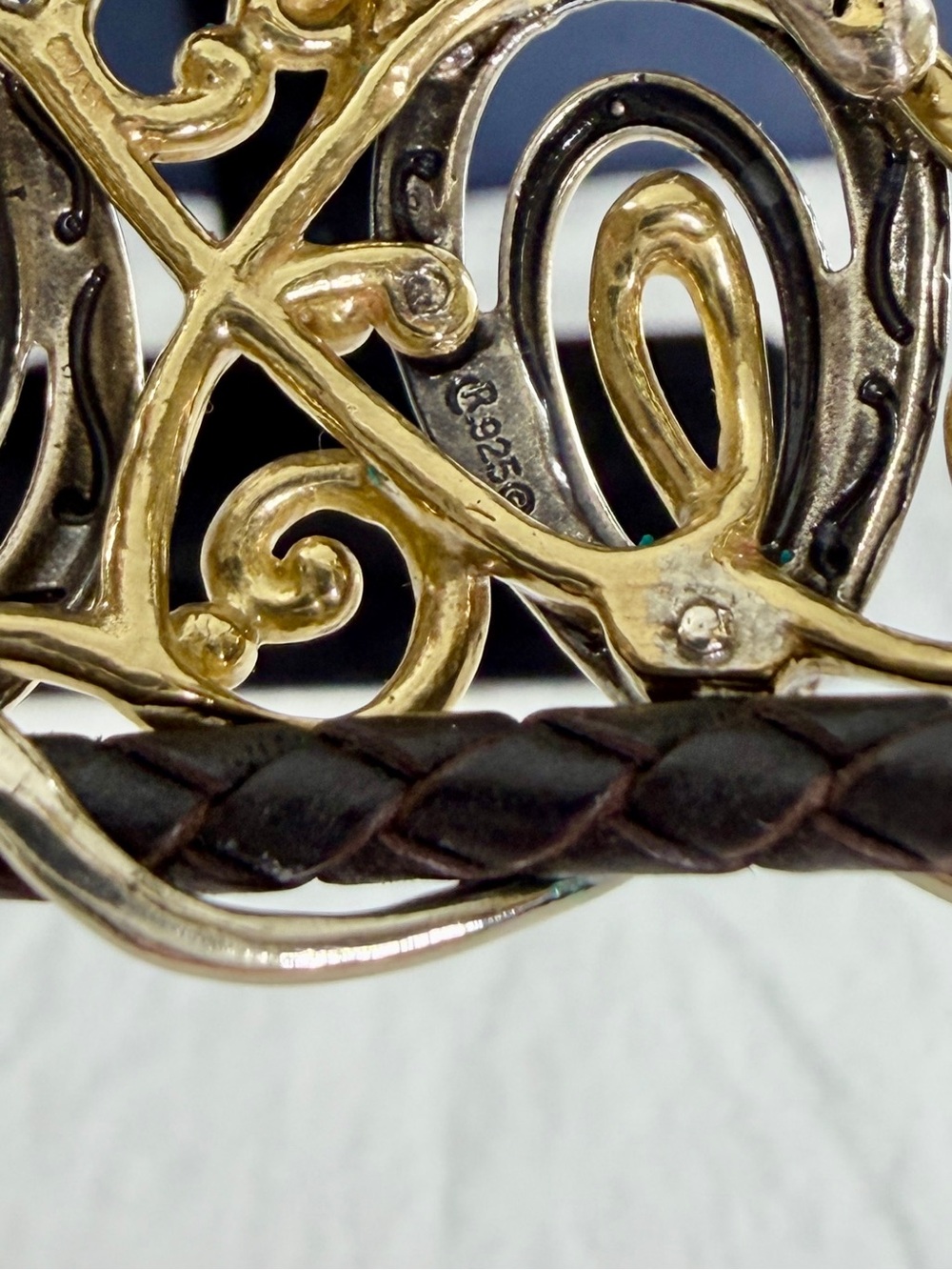 CAROLYN POLLACK American West Sterling Silver Brass  Braided Leather Cuff NEW - Picture 7 of 9